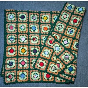VINTAGE Handmade Colorful GRANNY SQUARE Afghan Crochet Blanket Throw 62"x46"